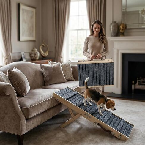 Dog Ramp for Couch, Foldable Small Dog Ramp for Low Bed, 4 Adjustable Height from 13‘‘ to 21“, Portable Stable Pet Steps with Non-Slip Pad, Pet Ramps Use for Sofa Couch Stairs in Saudi Arabia