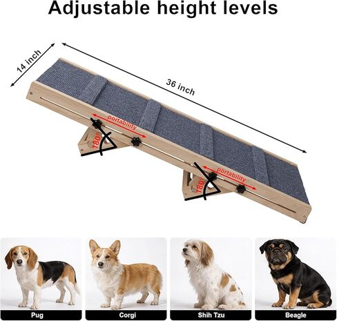 Dog Ramp for Stairs – 36×14 inch Wooden Adjustable Pet Ramp for Small & Medium Dogs, Nonslip Folding Dog Stair Ramp with Safety Carpet Surface for Indoor Steps and Home Use (1, 36 '' × 14 '') in Saudi Arabia