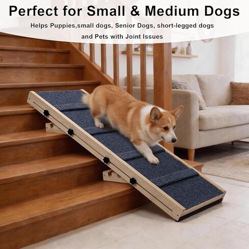 Dog Ramp for Stairs – 36×14 inch Wooden Adjustable Pet Ramp for Small & Medium Dogs, Nonslip Folding Dog Stair Ramp with Safety Carpet Surface for Indoor Steps and Home Use (1, 36 '' × 14 '') in Saudi Arabia
