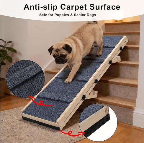 Dog Ramp for Stairs – 36×14 inch Wooden Adjustable Pet Ramp for Small & Medium Dogs, Nonslip Folding Dog Stair Ramp with Safety Carpet Surface for Indoor Steps and Home Use (1, 36 '' × 14 '') in Saudi Arabia