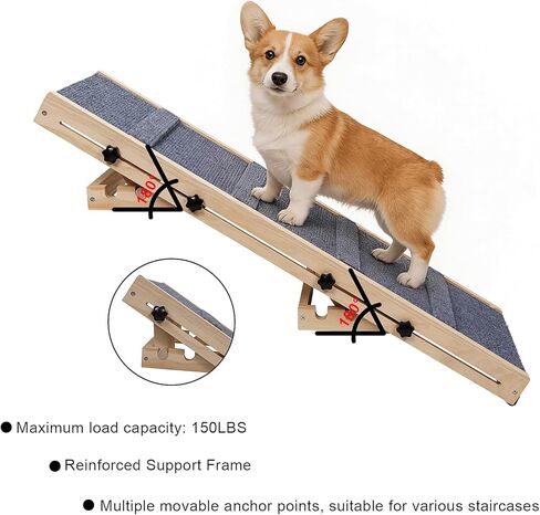 Dog Ramp for Stairs – 36×14 inch Wooden Adjustable Pet Ramp for Small & Medium Dogs, Nonslip Folding Dog Stair Ramp with Safety Carpet Surface for Indoor Steps and Home Use (1, 36 '' × 14 '') in Saudi Arabia