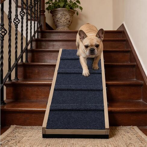 Dog Ramp for Stairs – 36×14 inch Wooden Adjustable Pet Ramp for Small & Medium Dogs, Nonslip Folding Dog Stair Ramp with Safety Carpet Surface for Indoor Steps and Home Use (1, 36 '' × 14 '') in Saudi Arabia