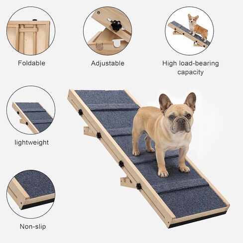 Dog Ramp for Stairs – 36×14 inch Wooden Adjustable Pet Ramp for Small & Medium Dogs, Nonslip Folding Dog Stair Ramp with Safety Carpet Surface for Indoor Steps and Home Use (1, 36 '' × 14 '') in Saudi Arabia