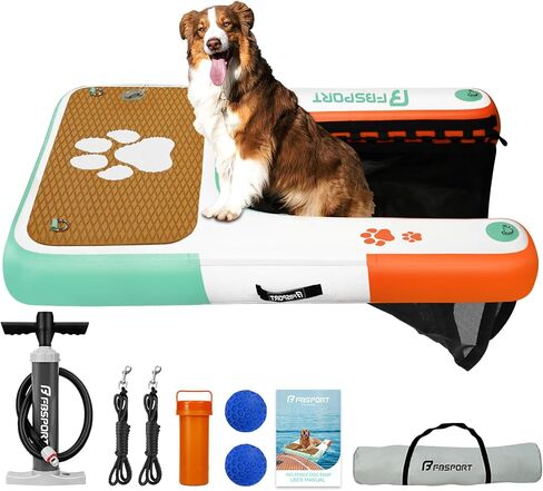 FBSPORT Inflatable Dog Boat Ramp Floating Dock Water Ladder for Pool, Boat, Non-Slip EVA Floating Ladder Pool Ramp for Dog Up to 220 LBs, Safe & Easy Access in Kuwait