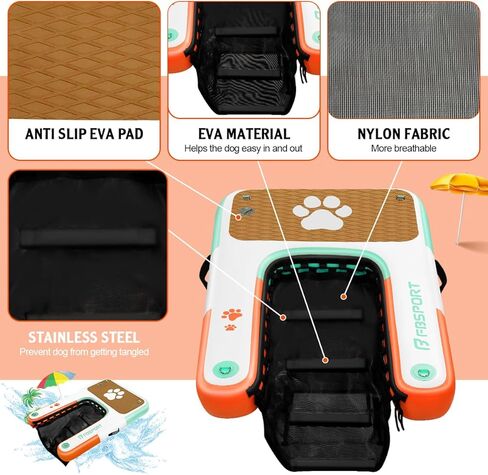 FBSPORT Inflatable Dog Boat Ramp Floating Dock Water Ladder for Pool, Boat, Non-Slip EVA Floating Ladder Pool Ramp for Dog Up to 220 LBs, Safe & Easy Access in Kuwait