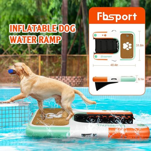 FBSPORT Inflatable Dog Boat Ramp Floating Dock Water Ladder for Pool, Boat, Non-Slip EVA Floating Ladder Pool Ramp for Dog Up to 220 LBs, Safe & Easy Access in Kuwait
