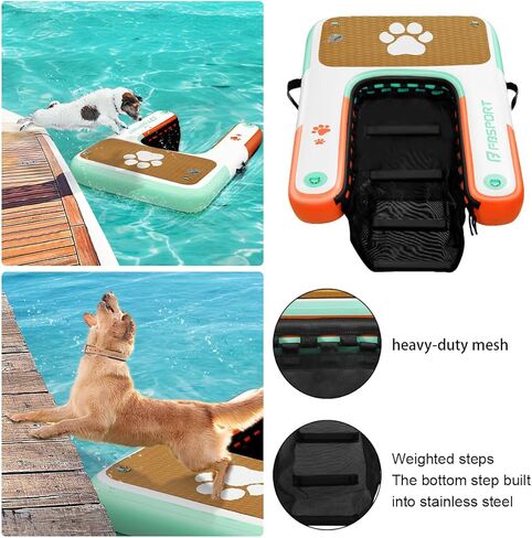 FBSPORT Inflatable Dog Boat Ramp Floating Dock Water Ladder for Pool, Boat, Non-Slip EVA Floating Ladder Pool Ramp for Dog Up to 220 LBs, Safe & Easy Access in Kuwait