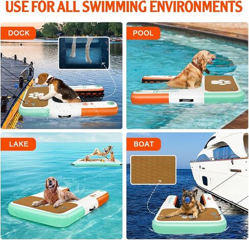 FBSPORT Inflatable Dog Boat Ramp Floating Dock Water Ladder for Pool, Boat, Non-Slip EVA Floating Ladder Pool Ramp for Dog Up to 220 LBs, Safe & Easy Access in Kuwait