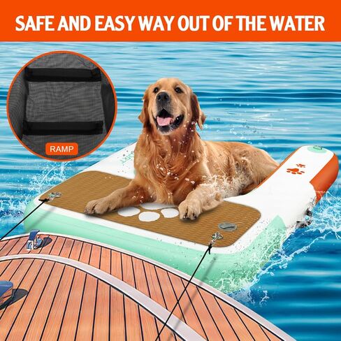 FBSPORT Inflatable Dog Boat Ramp Floating Dock Water Ladder for Pool, Boat, Non-Slip EVA Floating Ladder Pool Ramp for Dog Up to 220 LBs, Safe & Easy Access in Kuwait
