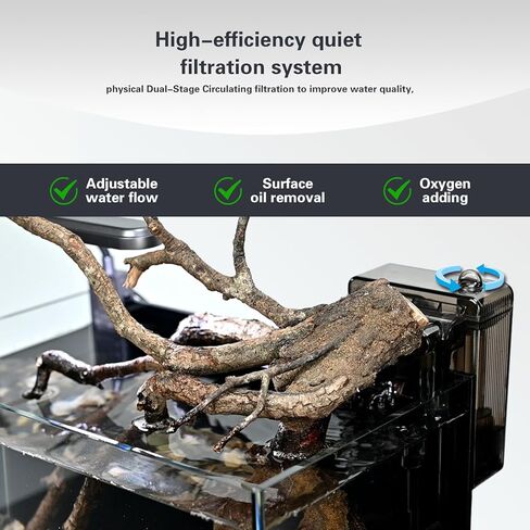 مجموعة حوض سمك صغير سعة 2.8 جالون، حوض أسماك زجاجي، طقم حوض أسماك نانو طبيعي مع فلتر شلال وضوء للمبتدئين والأطفال للحفاظ على أسماك البيتا والسمك الذهبي والروبيان والنباتات المائية in Kuwait