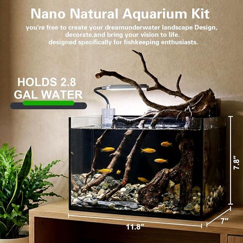 مجموعة حوض سمك صغير سعة 2.8 جالون، حوض أسماك زجاجي، طقم حوض أسماك نانو طبيعي مع فلتر شلال وضوء للمبتدئين والأطفال للحفاظ على أسماك البيتا والسمك الذهبي والروبيان والنباتات المائية in Kuwait