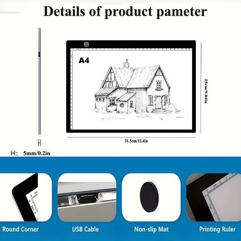 لوحة نسخ LED مقاس A4 صندوق تتبع الضوء LED لوحة إضاءة وظيفة الذاكرة تعمل بمنفذ USB طاولة إضاءة قابلة للتعتيم بدون خطوات للرسم وإزالة الأعشاب الضارة من الفينيل وفن الماس والرسم والرسوم المتحركة in Kuwait