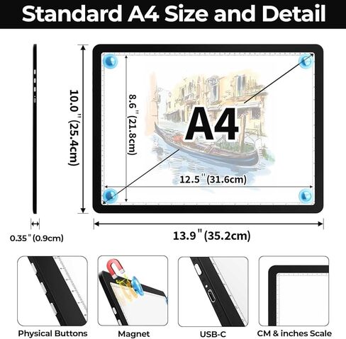 Heanolier A4 LED Copy Board Light Tracing Box,Super Bright Magnetic Light pad with Side physical Buttons,Adjustable Corded Light Table for Tattoo Transferring,Drawing, Light Board for Diamond Painting in Saudi Arabia