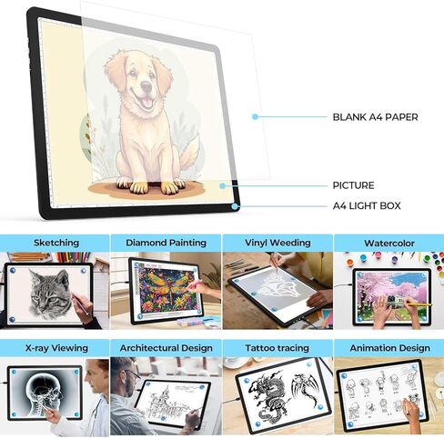 Heanolier A4 LED Copy Board Light Tracing Box,Super Bright Magnetic Light pad with Side physical Buttons,Adjustable Corded Light Table for Tattoo Transferring,Drawing, Light Board for Diamond Painting in Saudi Arabia