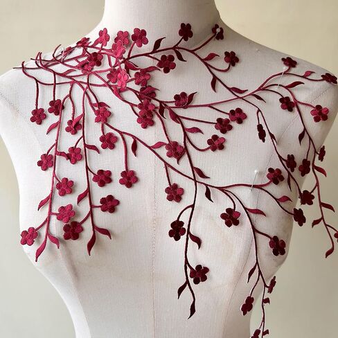 2 pcs Burgundy Iron on Plum Flower Delicate Embroidery Patch for Prom Dress,Costumes in Saudi Arabia