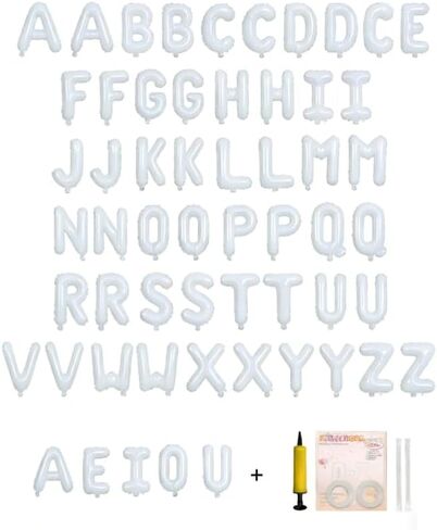 58 PCS Letter Balloons Alphabet Letters 2 Sets A- Z & 1 Sets AEIOU 16 - Inch Mylar Foil Balloons Set for Wedding/Birthdays/Annivs/Grads party Decoration Banner Custom Phrase(White) in Saudi Arabia