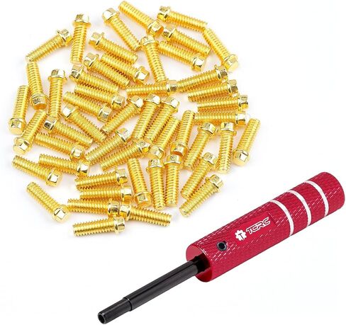 75 قطعة من مسامير الخرز M2x6mm المصنوعة من الفولاذ الكربوني مع أداة تركيب سهلة الاستخدام من الألومنيوم لمراكز العجلات مقاس 1.9 بوصة و2.2 بوصة، ذهبي in Saudi Arabia