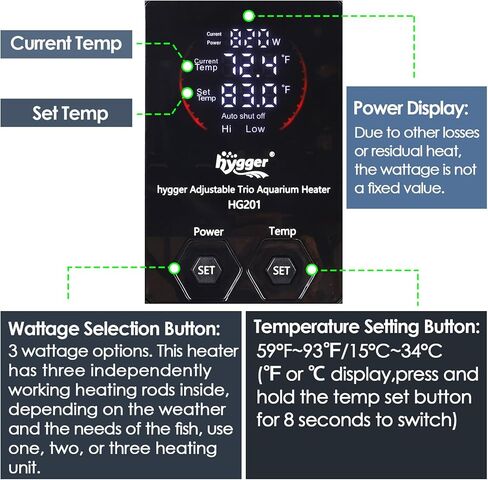 hygger Aquarium Heater Adjustable Triple-Power, Submersible Fish Tank Heater Four Season Power Change, with Digital Controller Abnormal Error Stop Protection for Freshwater Saltwater (400W-800W-1200W) in Saudi Arabia