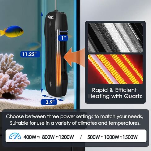 hygger Aquarium Heater Adjustable Triple-Power, Submersible Fish Tank Heater Four Season Power Change, with Digital Controller Abnormal Error Stop Protection for Freshwater Saltwater (400W-800W-1200W) in Saudi Arabia