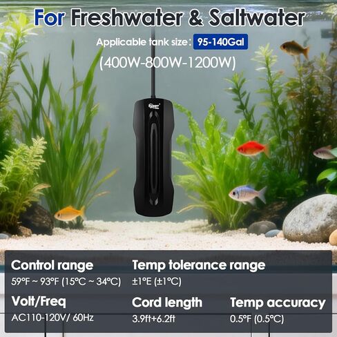 hygger Aquarium Heater Adjustable Triple-Power, Submersible Fish Tank Heater Four Season Power Change, with Digital Controller Abnormal Error Stop Protection for Freshwater Saltwater (400W-800W-1200W) in Saudi Arabia