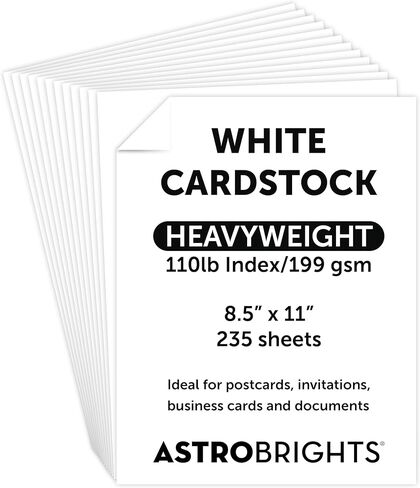 بطاقات بيضاء فاخرة من Astrobrights، مقاس 8.5 بوصة × 11 بوصة، مؤشر 110 رطل، 94 درجة سطوع، 235 ورقة - مخزون بطاقات بيضاء ثقيلة الوزن من Astrobrights للدعوات وبطاقات العمل والحرف اليدوية والطباعة in Kuwait