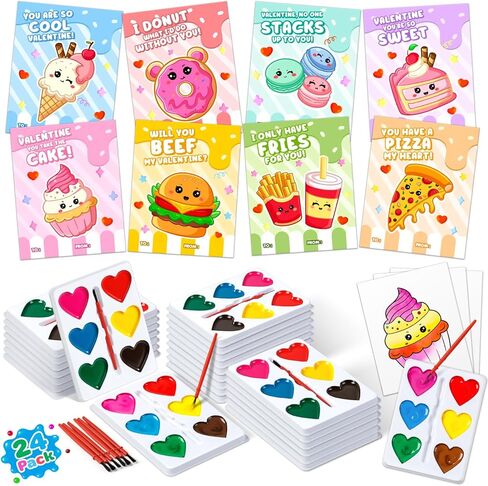 Valentines Day Gifts for Kids, 24 Packs Heart Watercolor Paint Sets with Dessert Food Painting Cards, Classroom School Exchange Prizes & Art Party Favors for Boys Girls in Saudi Arabia