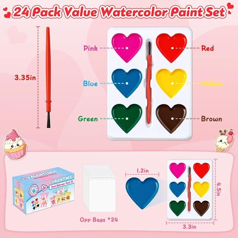 Valentines Day Gifts for Kids, 24 Packs Heart Watercolor Paint Sets with Dessert Food Painting Cards, Classroom School Exchange Prizes & Art Party Favors for Boys Girls in Saudi Arabia
