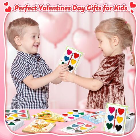 Valentines Day Gifts for Kids, 24 Packs Heart Watercolor Paint Sets with Dessert Food Painting Cards, Classroom School Exchange Prizes & Art Party Favors for Boys Girls in Saudi Arabia