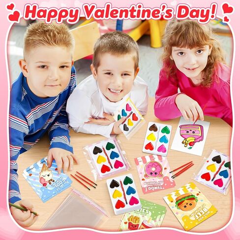 Valentines Day Gifts for Kids, 24 Packs Heart Watercolor Paint Sets with Dessert Food Painting Cards, Classroom School Exchange Prizes & Art Party Favors for Boys Girls in Saudi Arabia