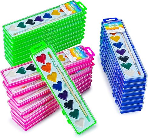 Watercolor Paint Sets, 24 pack 8 Colors Heart Washable Paint Sets,Wooden Brushes, Idear Valentines Day Gift for Preschool Classroom, Art School, Birthday Party in Kuwait