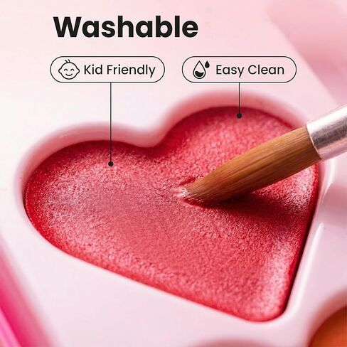 Watercolor Paint Sets, 24 pack 8 Colors Heart Washable Paint Sets,Wooden Brushes, Idear Valentines Day Gift for Preschool Classroom, Art School, Birthday Party in Kuwait