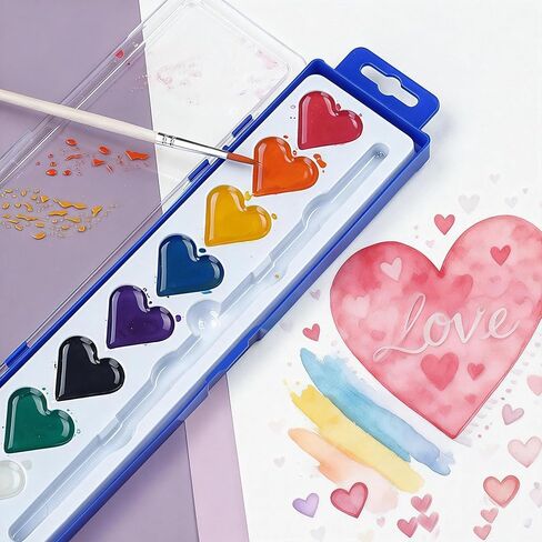 Watercolor Paint Sets, 24 pack 8 Colors Heart Washable Paint Sets,Wooden Brushes, Idear Valentines Day Gift for Preschool Classroom, Art School, Birthday Party in Kuwait