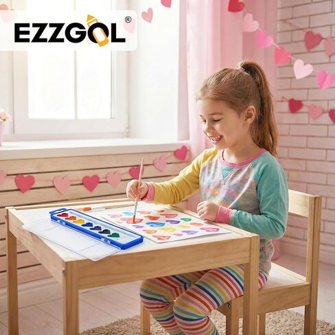 Watercolor Paint Sets, 24 pack 8 Colors Heart Washable Paint Sets,Wooden Brushes, Idear Valentines Day Gift for Preschool Classroom, Art School, Birthday Party in Kuwait