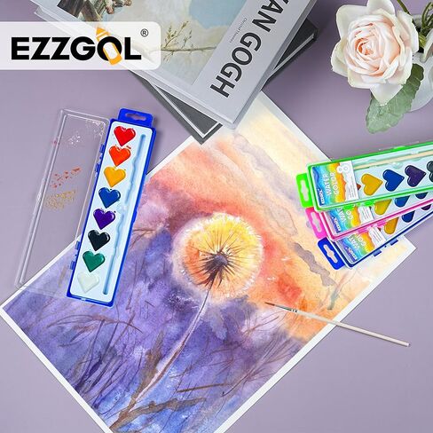 Watercolor Paint Sets, 24 pack 8 Colors Heart Washable Paint Sets,Wooden Brushes, Idear Valentines Day Gift for Preschool Classroom, Art School, Birthday Party in Kuwait