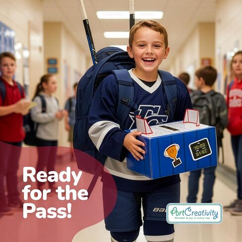 صندوق حرفة هوكي عيد الحب من آرت كرياتيفيتي للأطفال - اصنع مجموعة صندوق بريد عيد الحب الخاص بك للأولاد والبنات - تتضمن 30 بطاقة، صندوق، 18 قطعة إسفنجية مزخرفة - لوازم حرفية لطيفة in Kuwait