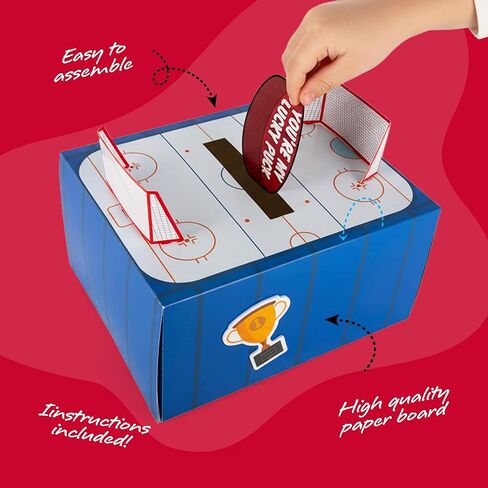 صندوق حرفة هوكي عيد الحب من آرت كرياتيفيتي للأطفال - اصنع مجموعة صندوق بريد عيد الحب الخاص بك للأولاد والبنات - تتضمن 30 بطاقة، صندوق، 18 قطعة إسفنجية مزخرفة - لوازم حرفية لطيفة in Kuwait