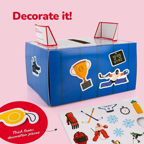 صندوق حرفة هوكي عيد الحب من آرت كرياتيفيتي للأطفال - اصنع مجموعة صندوق بريد عيد الحب الخاص بك للأولاد والبنات - تتضمن 30 بطاقة، صندوق، 18 قطعة إسفنجية مزخرفة - لوازم حرفية لطيفة in Kuwait