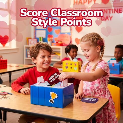 صندوق حرفة هوكي عيد الحب من آرت كرياتيفيتي للأطفال - اصنع مجموعة صندوق بريد عيد الحب الخاص بك للأولاد والبنات - تتضمن 30 بطاقة، صندوق، 18 قطعة إسفنجية مزخرفة - لوازم حرفية لطيفة in Kuwait