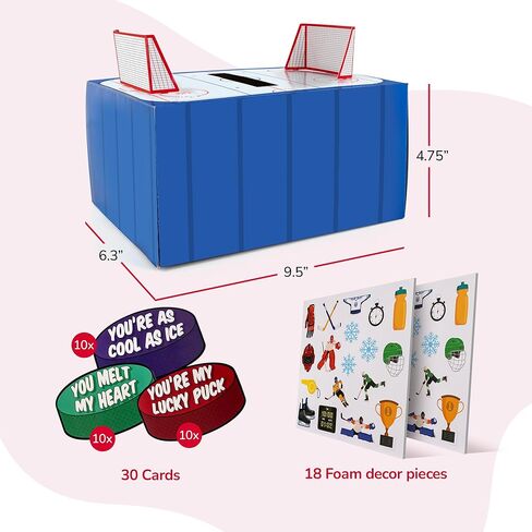 صندوق حرفة هوكي عيد الحب من آرت كرياتيفيتي للأطفال - اصنع مجموعة صندوق بريد عيد الحب الخاص بك للأولاد والبنات - تتضمن 30 بطاقة، صندوق، 18 قطعة إسفنجية مزخرفة - لوازم حرفية لطيفة in Kuwait