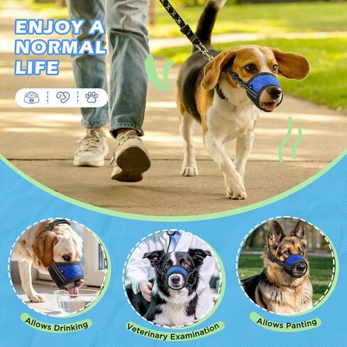 Dog Muzzle,Soft Breathable Mesh, Adjustable Loop Pets Drinkable Anti-Biting Muzzle for Small, Medium, Large Dogs | Lightweight, Comfortable, Easy to Wear-Blue M in Saudi Arabia