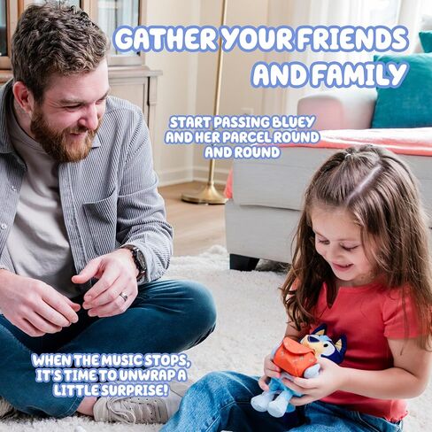 لعبة Bluey Pass The Parcel الموسيقية، لعبة قطيفة ناعمة قابلة للاحتضان مقاس 8 بوصات (20 سم). ثلاث ألعاب تفاعلية للعب، بما في ذلك البطاطس الساخنة. لعبة عائلية ممتعة، ولعبة للحفلات، ولعبة ما قبل المدرسة in Kuwait