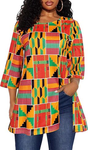 قميص نسائي مطبوع من Afibi الأفريقية Dashiki 3/4 كم بوهو فضفاض in Saudi Arabia