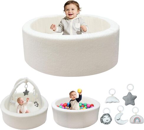 حفرة كرات الأطفال مع 5 ألعاب معلقة وقوس لعب قابل للإزالة للأطفال الصغار، مركز أنشطة إسفنجي ناعم للبنات والأولاد، هدية رائعة، سهلة التجميع والتنظيف، تيدي وايت in Kuwait