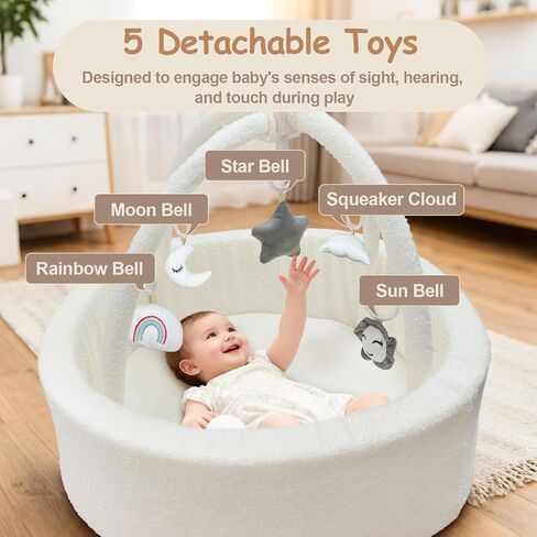 حفرة كرات الأطفال مع 5 ألعاب معلقة وقوس لعب قابل للإزالة للأطفال الصغار، مركز أنشطة إسفنجي ناعم للبنات والأولاد، هدية رائعة، سهلة التجميع والتنظيف، تيدي وايت in Kuwait