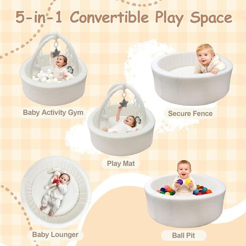 حفرة كرات الأطفال مع 5 ألعاب معلقة وقوس لعب قابل للإزالة للأطفال الصغار، مركز أنشطة إسفنجي ناعم للبنات والأولاد، هدية رائعة، سهلة التجميع والتنظيف، تيدي وايت in Kuwait