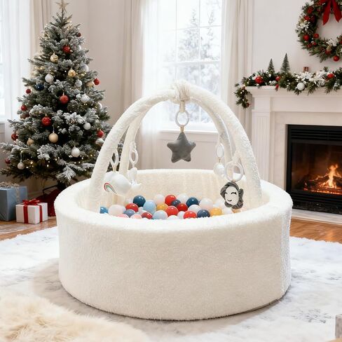 حفرة كرات الأطفال مع 5 ألعاب معلقة وقوس لعب قابل للإزالة للأطفال الصغار، مركز أنشطة إسفنجي ناعم للبنات والأولاد، هدية رائعة، سهلة التجميع والتنظيف، تيدي وايت in Kuwait