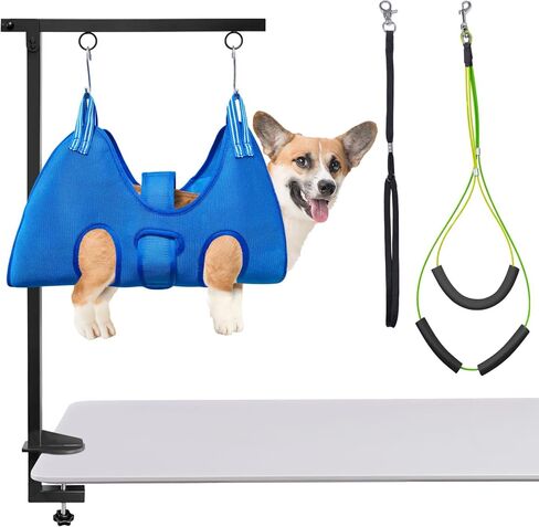 Dog Grooming Arm with Hammock: Adjustable Height 27"-38", Foldable Dog Grooming Table Arm w/No-Sit Holder and Loop Noose,Grooming Restraint for Small&Medium Pets at Home or Salons in Saudi Arabia