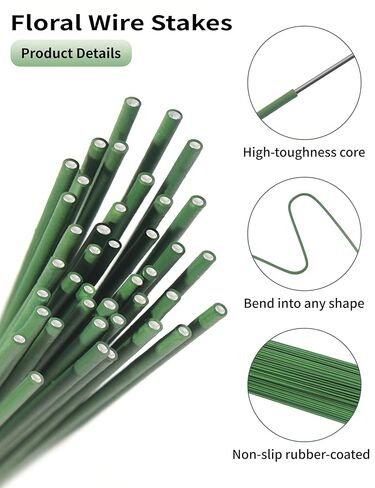 100 Pcs Floral Stem Wire - 16 Inch 2 Gauge Dark Green Floral Wire for DIY Paper Flowers, Bouquet Arrangements, Wreath Making, Crafts and Florist Supplies in Saudi Arabia