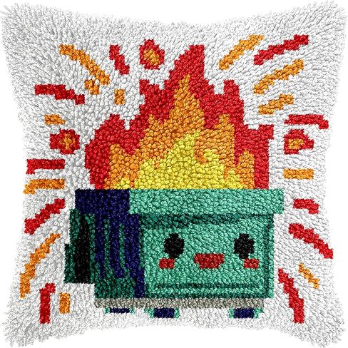 QIONG MENG مزلاج هوك أطقم للبالغين، DIY Dumpster Fire Pattern وسادة غطاء عدة التطريز غطاء وسادة اليد الحرفية الكروشيه لديكورات المنزل أريكة 17 × 17 بوصة in Kuwait