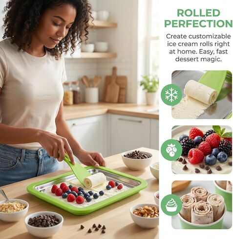 2026 New Rolled Ice Cream Maker, Stainless Steel Rolled Ice Cream Tray with 2 Scrapers, Ice Cream Roller Maker for Family Entertainment, White/Pink/Green DIY Ice Cream Roller for Kids & Teens (Green) in Saudi Arabia